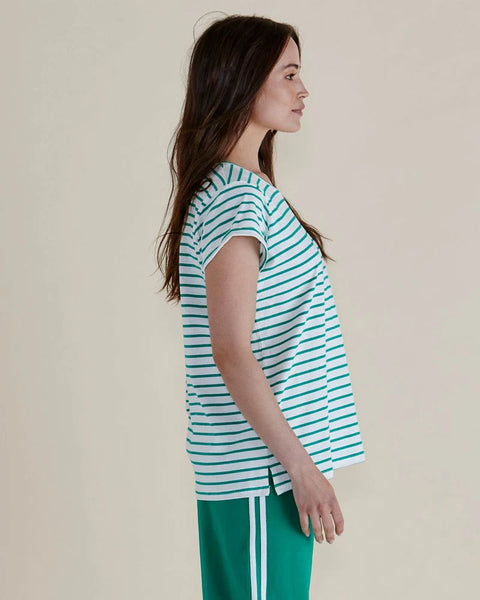 CAIA CREW TEE GREEN STRIPE