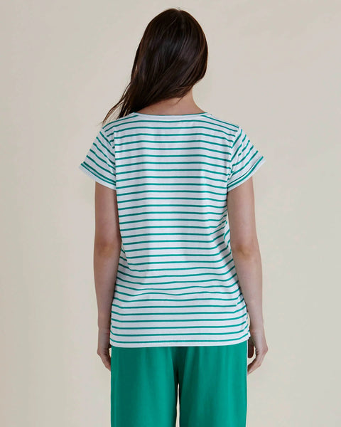 CAIA CREW TEE GREEN STRIPE
