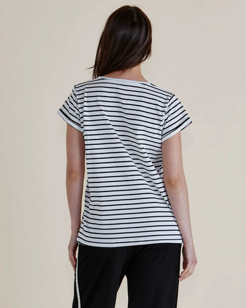 CAIA CREW TEE BLCK STRIPE WHT