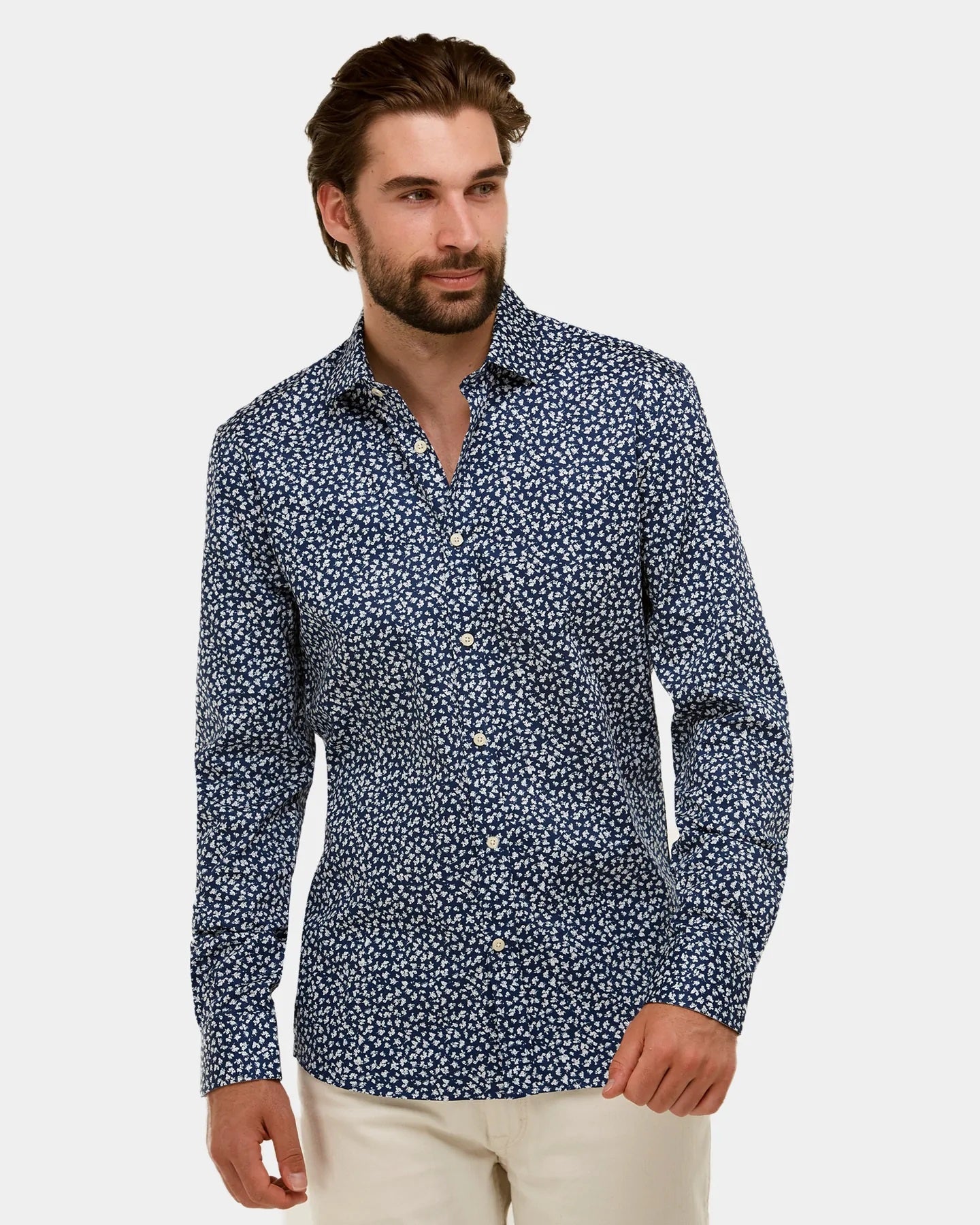 FLORAL PRINTED DRESS SHIRT - NAVY
