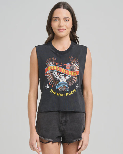 BORN TO RIDE WOMENS CROP MUSCLE