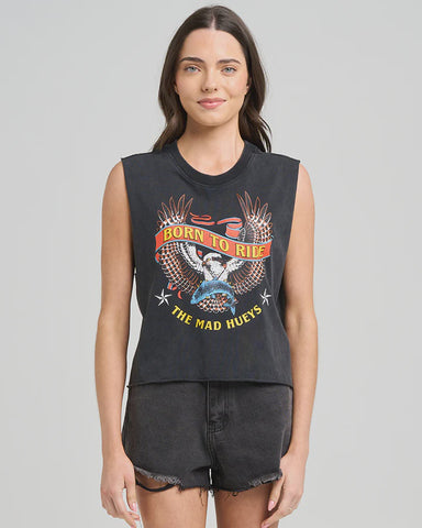 BORN TO RIDE WOMENS CROP MUSCLE