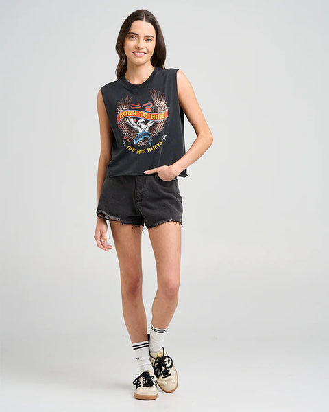 BORN TO RIDE WOMENS CROP MUSCLE