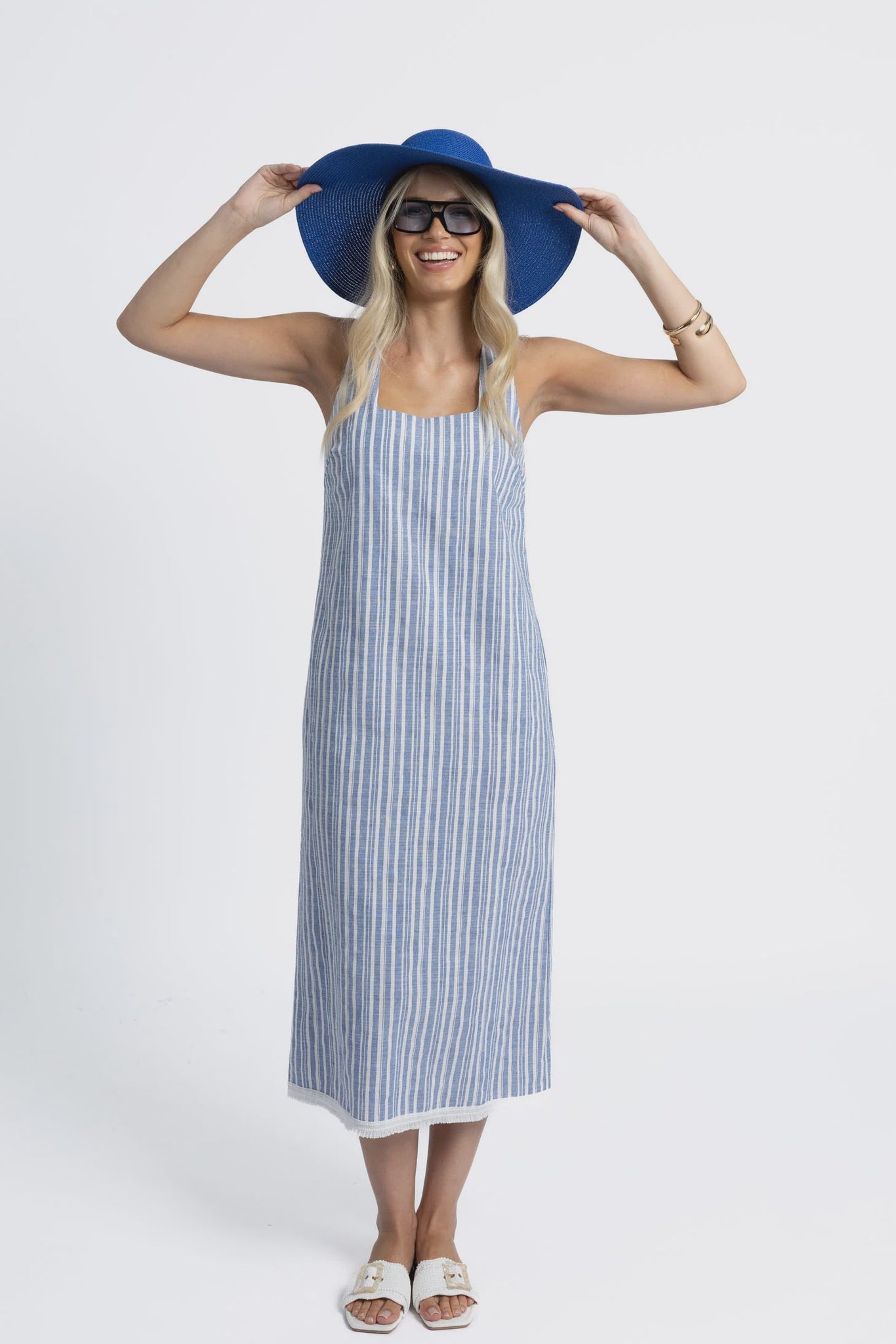 BLAIRE STRIPE DRESS MIDNIGHT/WHTE
