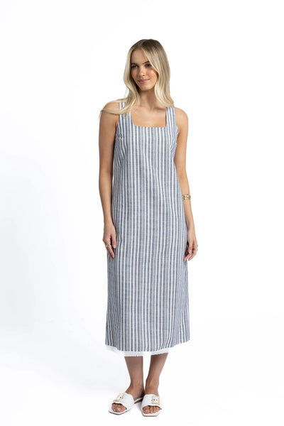 BLAIRE STRIPE DRESS MIDNIGHT/WHTE