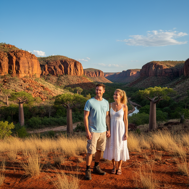 make him look like he is not wearing work clothes, and in the kimberley not at ayers rock. Make them a bit younger